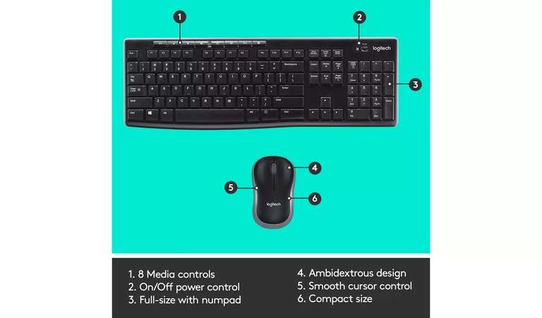 Logitech MK270 Wireless Keyboard and Mouse Combo, Manufacturer's 3 year warranty - £17.99 + Free Click & Collect @ Argos
