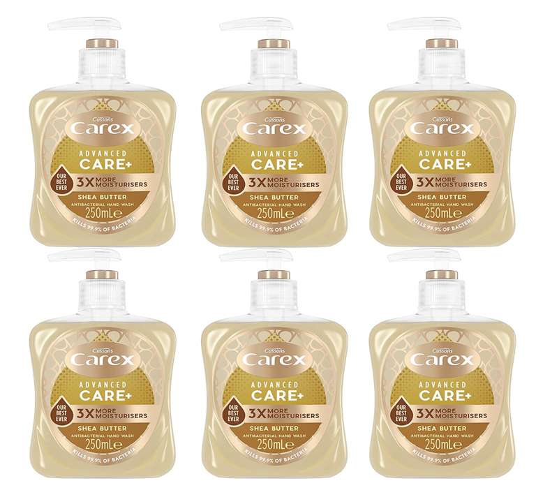 Carex Advanced Shea Butter Antibacterial Hand Wash Pack of 6, with 3X moisturisers Antibacterial soap - £6 (or £5.70 S&S) @ Amazon