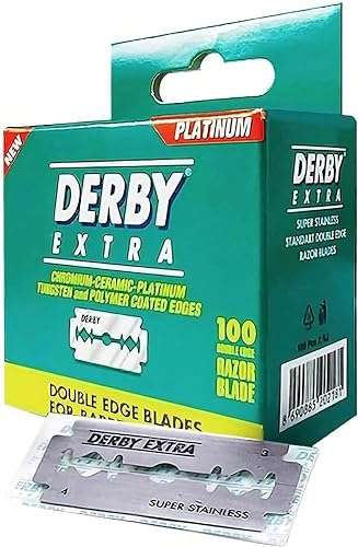 Derby Extra Double Edge Safety Razor Blades, Silver, 100 Count (Pack of 1), Package May Vary