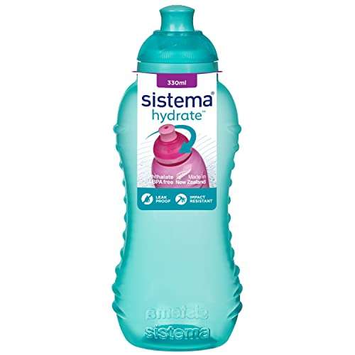Sistema Twist 'n' Sip Squeeze Kids Water Bottle | Leakproof Water Bottle | 330 ml | BPA-Free | Assorted Colours