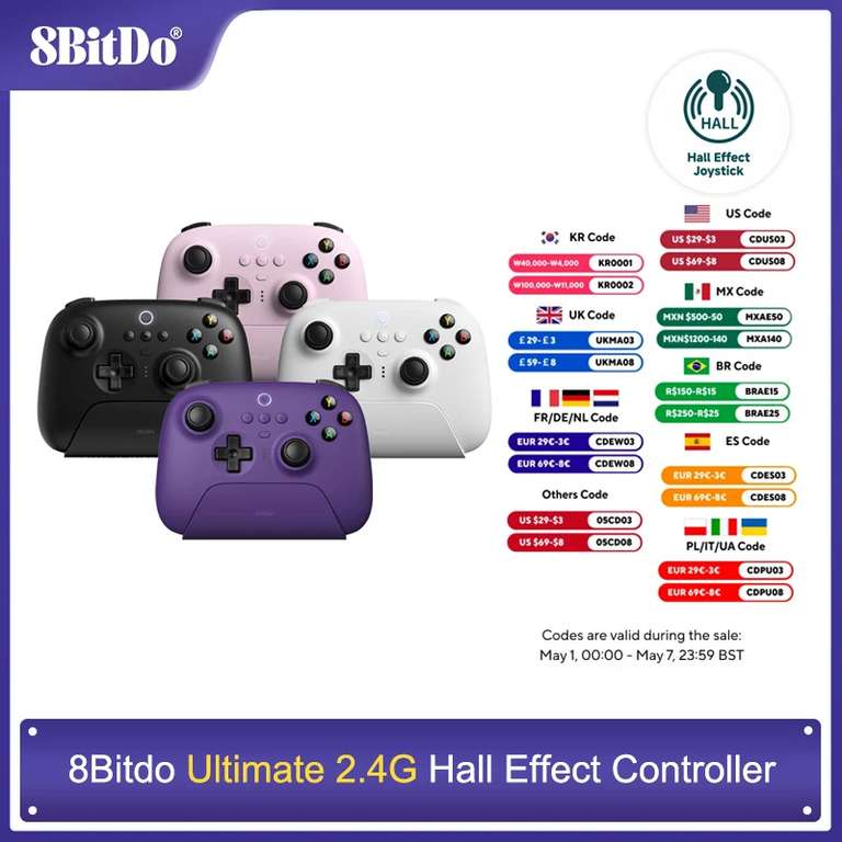 8BitDo - New Ultimate 2.4G Wireless, Hall Effect Joystick Controller with Charging Dock, using store coupon and code @ DreamPi Store