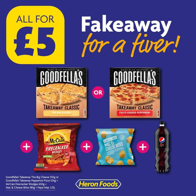Fakeaway for a fiver - Goodfella's Pizza, Firecracker Wedges, Mac & Cheese bites and bottle of Pepsi Max