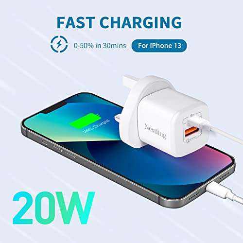 Nestling 2 Pack 20W USB C Charger Plug, Fast Charge Plug 2 Ports £9.09 with voucher Dispatches @ Amazon Sold by Osmanthus fragrans