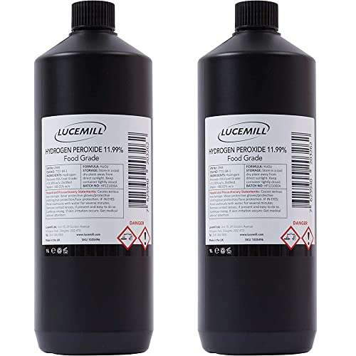 2 Litre (2x1L) Hydrogen Peroxide 11.99% (<12%) Additive Free Food Grade Dispatches and Sold by Lucemill