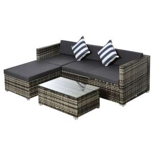 Outsunny 5 Pieces Rattan Sofa Set Wicker Sectional Cushion Patio Grey Garden - Sold By OutSunny (UK Mainland)