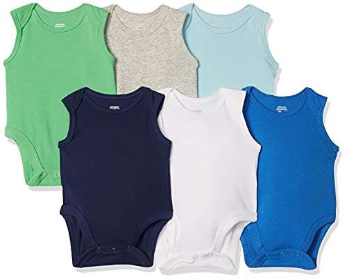 Amazon Essentials Unisex Babies' Sleeveless Bodysuits (Blue / Green), Pack of 6, 0 Months - Newborn - £5.46 Like New @ Amazon Warehouse