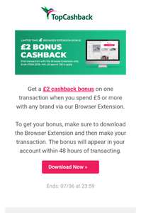Topcashback £2 bonus cashback with £5 spend (selected accounts by downloading browser extension)