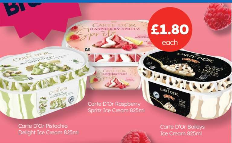Carte D'or Ice Cream Tub 825ml - Raspberry Spritz / Baileys / Pistachio Delight