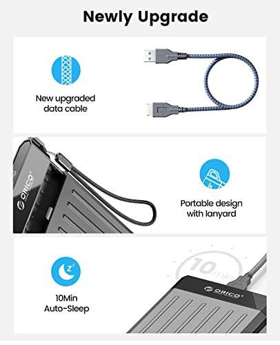 ORICO 2.5 inch Hard Drive Enclosure Portable SATA to USB SSD Case with Upgrade Braided Data Cable (using code) @ ORICO Official Store / FBA