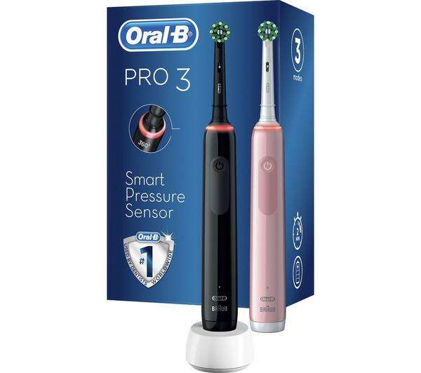ORAL B Pro 3 3900 Electric Toothbrush - Twin Pack + 6 months apple TV + Free 3 month trial of Tastecard - £59.99 @ Currys