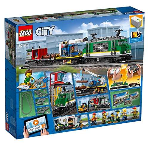 LEGO 60198 City Cargo Train, Toys for Kids, Remote Control Set, Battery Powered Engine with Bluetooth Connection, 3 Wagons and Tracks