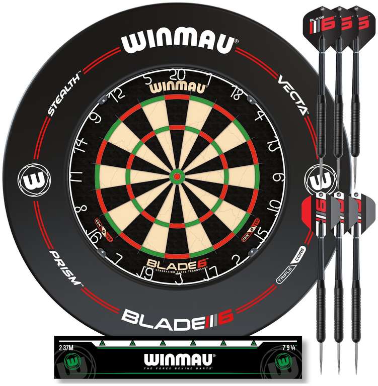 Winmau Blade 6 Professional Dartboard Surround and Darts Set + Free click and Collect