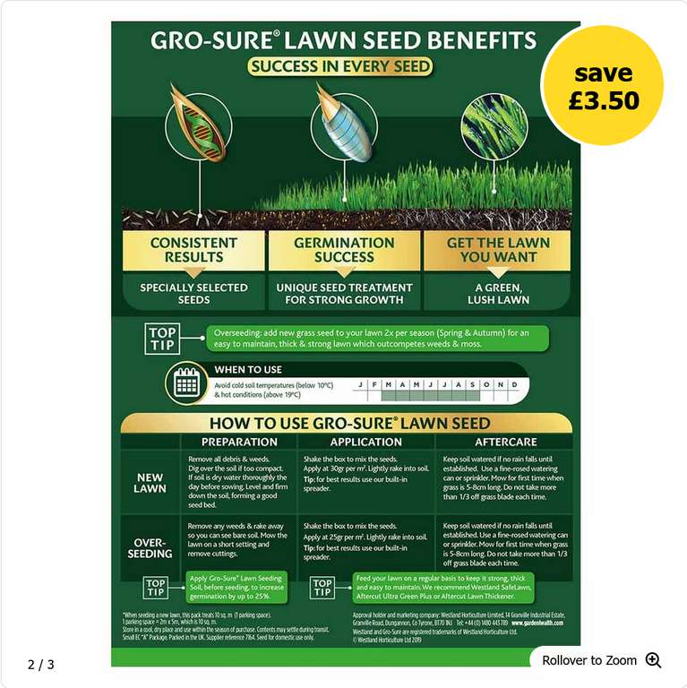 Gro-Sure Multi Purpose Lawn Seed 10msq: £3.50 + Free Click & Collect @ Wilko
