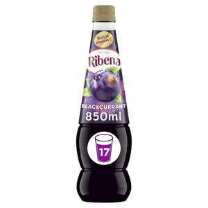 Ribena Blackcurrant Squash 850ml Real British Blackcurrants; Rich in Vitamin C; No Artificial Colours or Flavours; £2/£1.80 or less With S&S