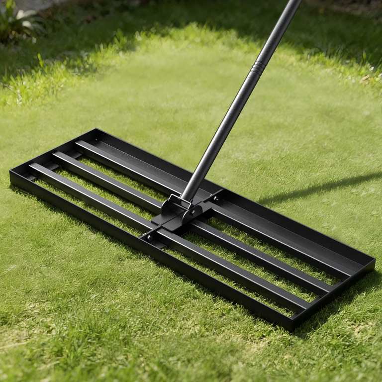Lawn Leveling Rake 76cm - Adjustable 119-196cm Handle, 180° Rotating Head - Sold by guangzhouchimengdianzishangwuyouxiangongsi FBA