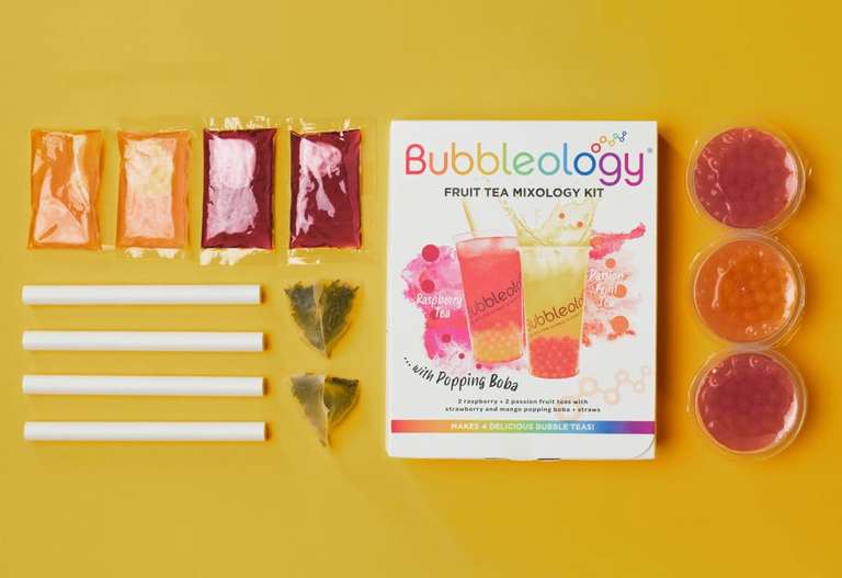 Bubbleology Fruit Bubble Tea Mixology Kit with Popping Boba (Pack of 1) Makes 4 Delicious Bubble Teas - Sold By Aimia Foods FBA