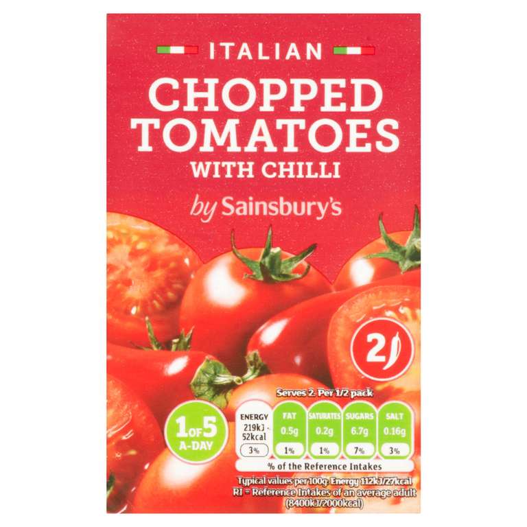 Sainsbury's Chopped Tomatoes With Basil & Oregano/ Chilli 390g - 20p @ Sainsburys