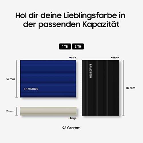 Samsung T7 Shield Portable SSD 2 TB - USB 3.2 Gen.2 External SSD Blue (MU-PE2T0R/EU) - £133.97 @ Amazon