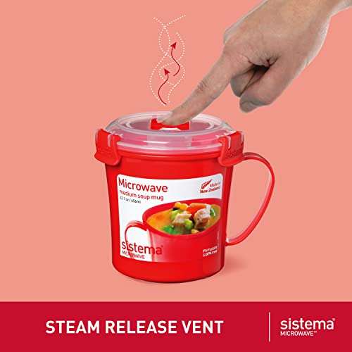 Sistema Microwave Soup Mugs Microwave Food Containers with Steam Release Vents 656ml BPA-Free Red x3 - £6.15 @ Amazon