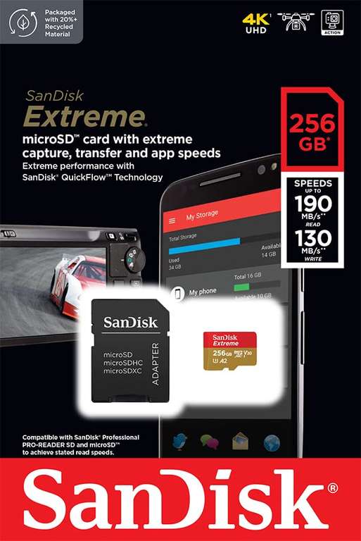 SanDisk Extreme microSDXC card + SD adapter + RescuePRO Deluxe - 64GB £9.97 / 128GB £13.99 / 256GB £19.49 / 512GB £35.60 / 1TB £89.20