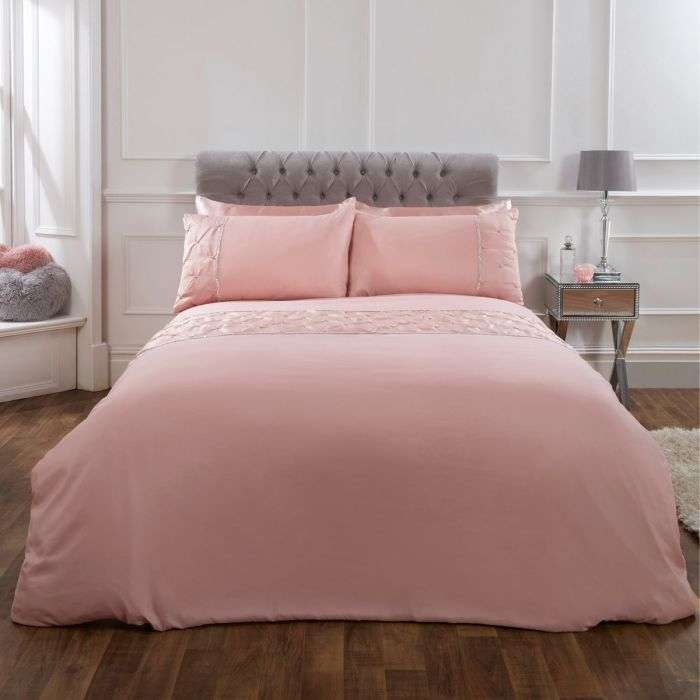 Sienna Satin Pintuck Diamante Band Duvet Cover Set in Blush Pink from £11.95 delivered @ OnlineHomeShop