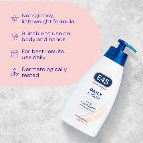 E45 Daily Skin Lotion 400 ml – for Very Dry Skin – Non-Greasy Lightweight Moisturiser - Perfume-Free Cream - Dermatologically Tested