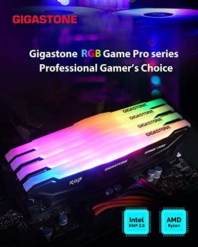 Gigastone Black RGB Game PRO Desktop RAM 32GB (2x16GB) DDR4-3200MHz - w/ Voucher, Sold By Gigastone Pro FBA