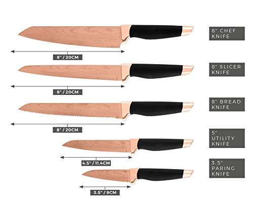 Tower T81532RD Kitchen Knife Set with Acrylic Knife Block, Damascus Effect (Rose Gold & Black), 5 Pieces: £16.49 @ Amazon