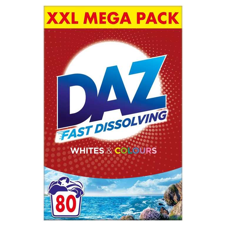 Daz Washing Powder Whites & Colours 80 washes 4800g 4 for 3 Clubcard Price - 320 washes 10.3p per wash