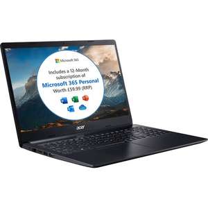 Acer Aspire 3 A315-34 15.6" Laptop, Black + Microsoft 365 Personal 12-month subscription with 1TB Cloud Storage - £254 With Code @ AO
