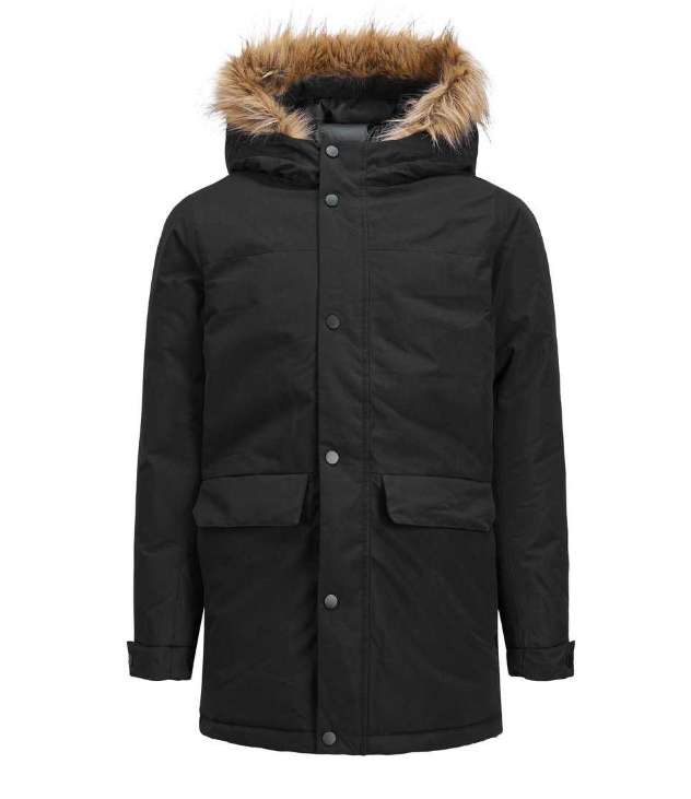 Jack & Jones Junior Black Faux Fur Hooded Parka Jacket - Free click and ...