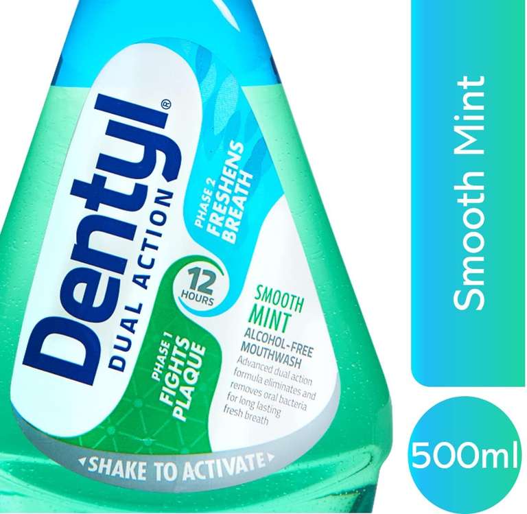 Dentyl Dual Action CPC Mouthwash, Alcohol Free, Fresh Clove OR Smooth Mint 500ml (£1.79 Subscribe & Save)