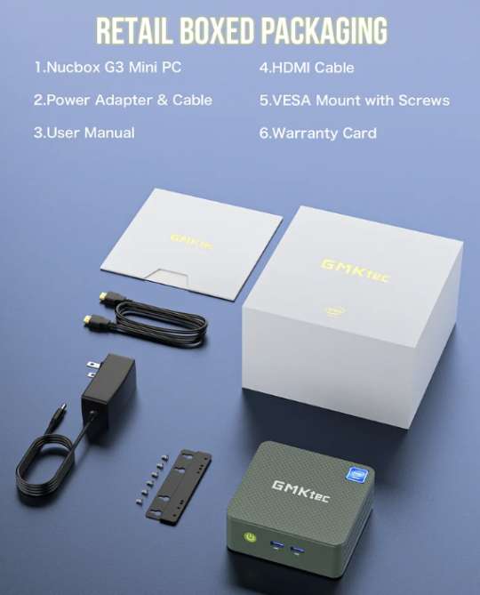 GMKtec G3 Mini PC, N100 8+256Gb, dual M.2 SSDs (2280 incl), upgradable RAM, 2.5GbE LAN, Wifi 6, BT 5.2, Win11, w/Code - Cutesliving Store