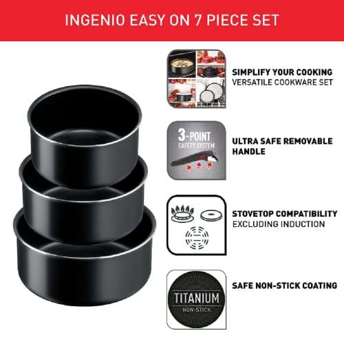 Tefal Ingenio Easy ON Try-Me Pan Set, 3 Pieces, Stackable, Removable Handle, Space Saving, Non-Stick, Black, L1599302 £67.99 at Amazon