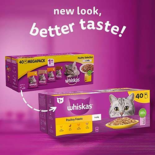 Whiskas 1 plus Adult Poultry Selection Cat Food in Jelly 40 x 85 g Pouches £10.99 (Prime Exclusive) @ Amazon