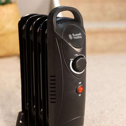 Russell Hobbs 650W Oil Filled Radiator, 5 Fin Portable Electric Heater, Adjustable Thermostat, Safety Cut-off, 10m sq Room Size, RHOFR3001