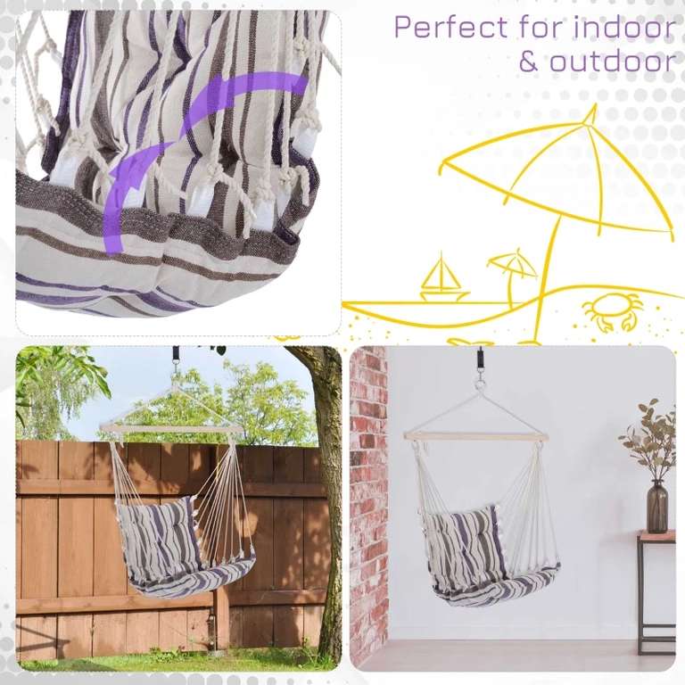 Outsunny Outdoor Hanging Rope Chair with Soft Padded Seat & Backrest