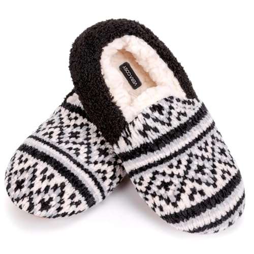 VeraCosy Women's Soft Chenille Slipper Socks with Zig Zag Decor, Snowflake Textured Non-slip - Sold By VeraCosy Direct FBA