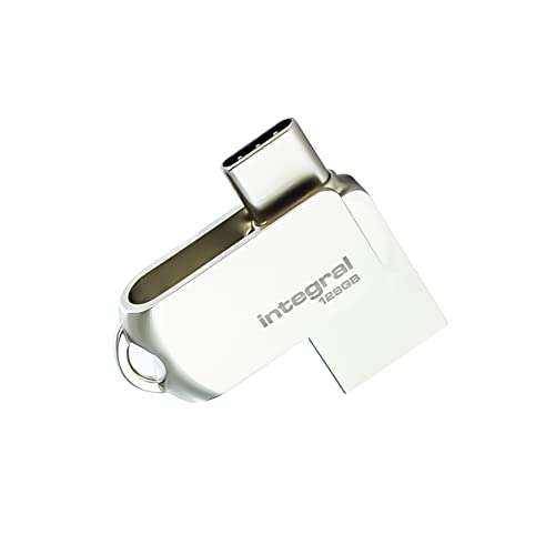 Integral 128GB 360-Dual USB 3.0 Type C & Type A Flash Drive with Solid Metal Casing, Fast Transfer Speeds £14.85 @ Amazon