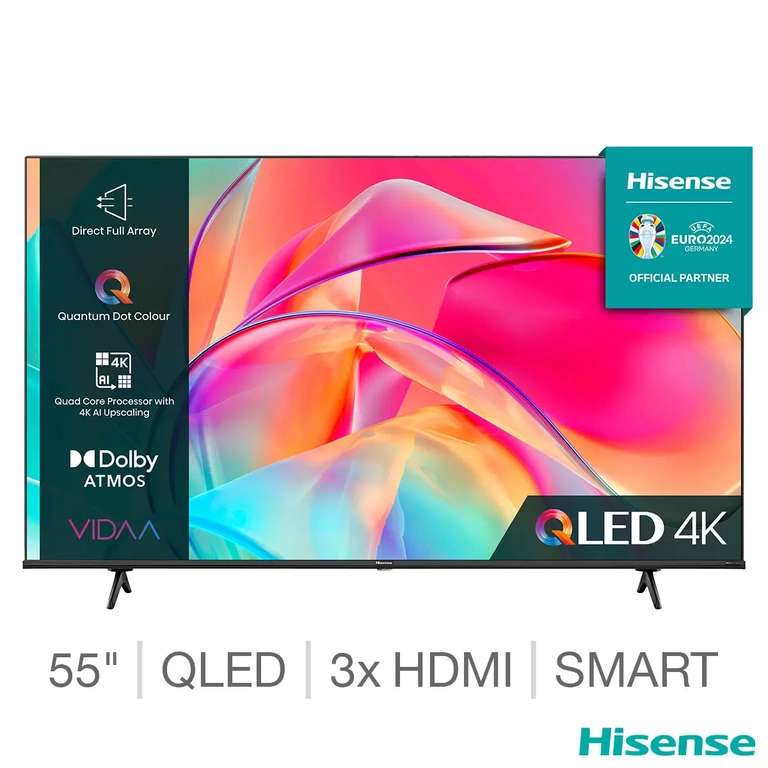 Hisense 55E7KQTUK 55 Inch QLED 4K UHD Smart TV with 5 Year Warranty