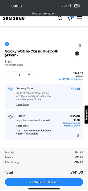 Galaxy Watch 6 Classic Bluetooth (43/47mm) - (£141/168 after Trade in) + Claim Premium metal band @ Samsung EPP / Student Store
