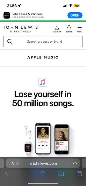 Free Apple Music Subscription for 1 month or 6 months (With Purchase of Eligible Items) - New Accounts via John Lewis & Company