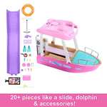 Barbie Dream Boat, Pink Boat with 6 Play Areas Including Pool and Slide, 20 Doll Accessories