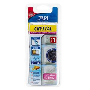 API CRYSTAL Aquarium Filtration Media Cartridges for Superclean 40 Internal Filter, Size 1, Pack of 6