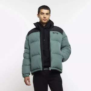 River Island Mens Puffer Jacket Washed Green Regular Fit Padded Outerwear Top sold by River Island