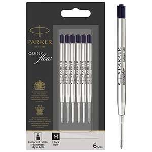 Parker Ballpoint Pen Refills, Medium Point, Black QUINKflow Ink, 6 Count Value Pack £4.50 using Voucher @ Amazon