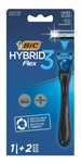 BIC Hybrid 3 Flex Refillable Men's Razor Kit, 90% Recycled Plastic Handle and 3-Blade Refills - Box of 1+2
