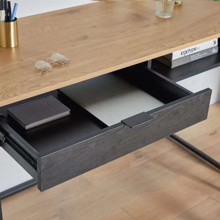 Black & Oak Effect 1 Drawer Desk - £58.49 With Code + Free Delivery - @ Vonhaus