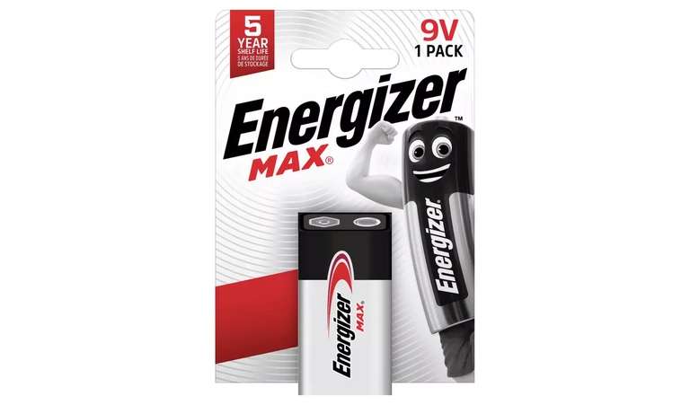 Energizer Max 9V Battery (Square Battery) - £1 Free Collection (Select Stores) @ Argos