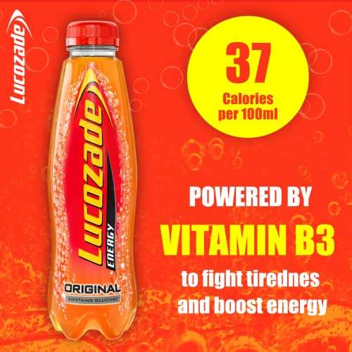 Lucozade Energy Drink, Original Flavour, Fizzy, 4 Pack, 380ml Bottles (discount applied at checkout)